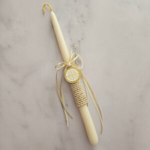 Pure Beeswax Greek Easter Candle – IC XC NIKA With Ivory Detail
